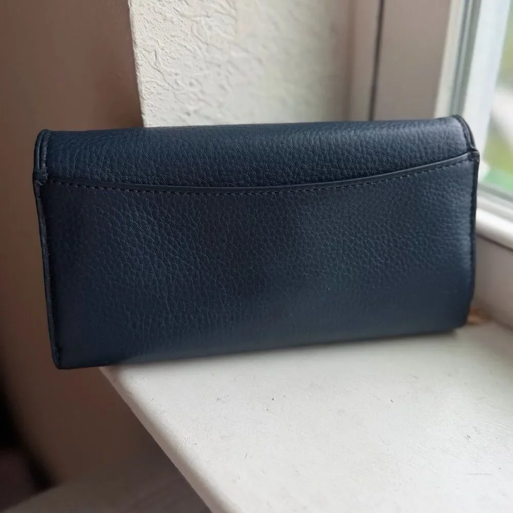 Tory Burch Britten Leather Envelope Wallet in Dark Blue and Gold EUC